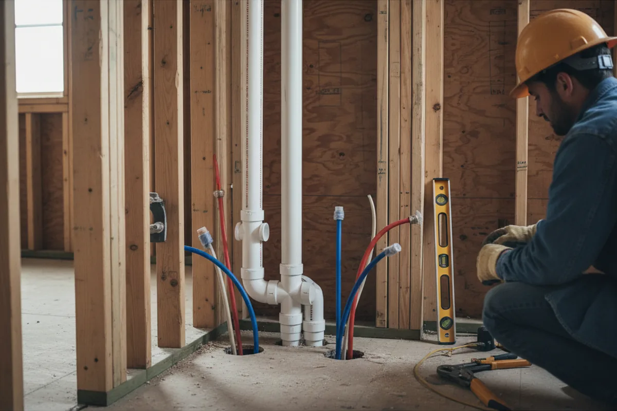 Drain and supply rough-in during Sump Pump Repair in Lacona